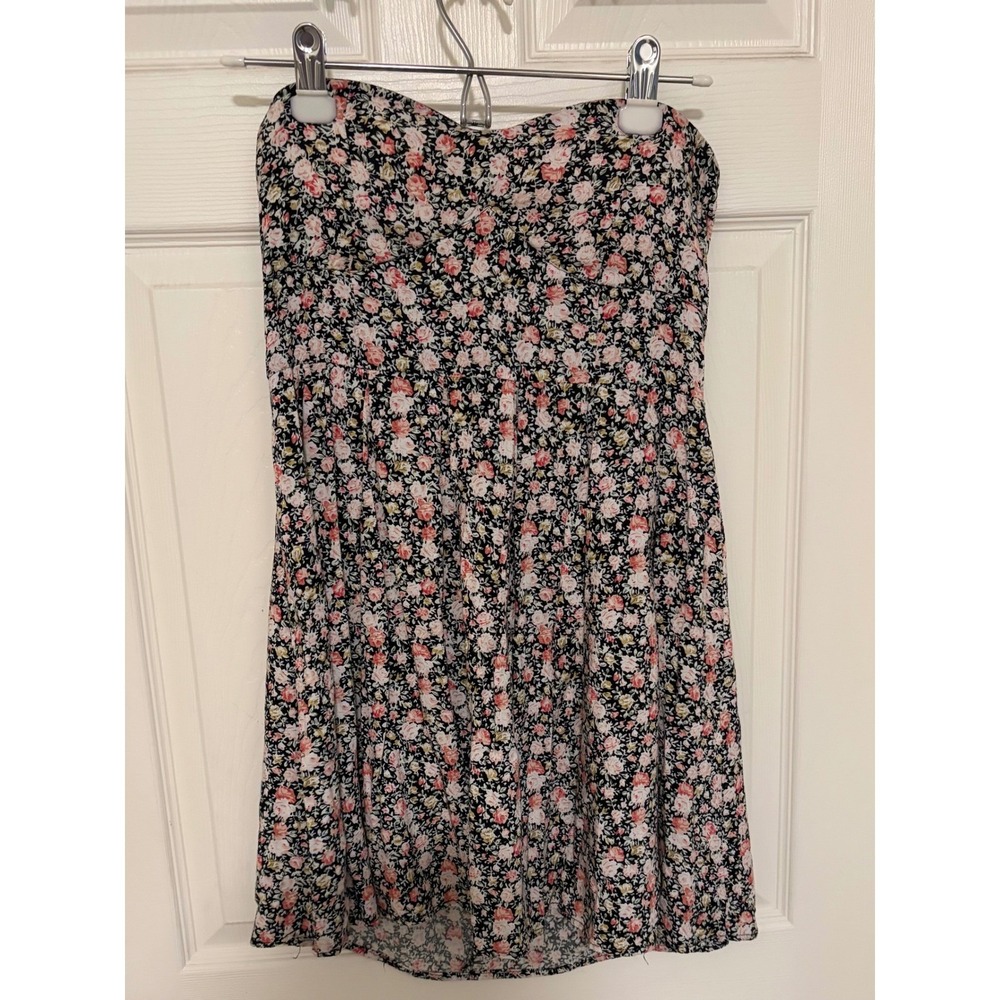 Feathers Women's Black Pink Floral Strapless Fit Flare Midi Dress Sz S